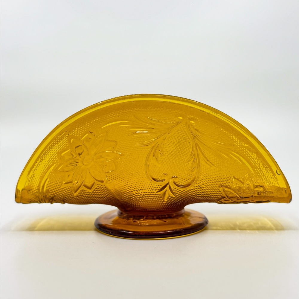 Vintage Amber Daisy Scroll Glass Napkin Holder • L.E. Smith Kanawha Style